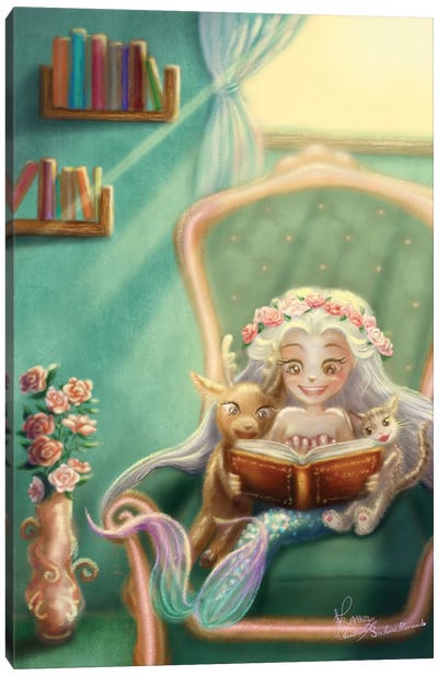 Ste-Anne Mermaid Story Book Reading Canvas Art Print - Anastasia Tsai