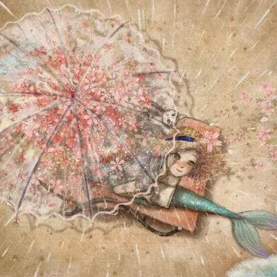 Ste-Anne Mermaid Rain on Beach by Anastasia Tsai canvas print