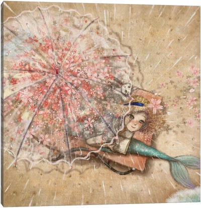 Ste-Anne Mermaid Rain on Beach Canvas Art Print - Anastasia Tsai