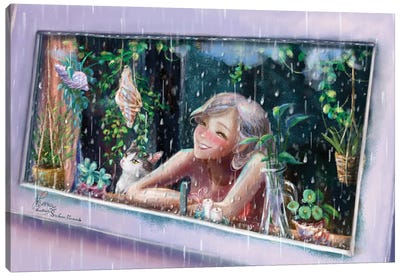 Ste-Anne Mermaid Watching the Rain Canvas Art Print - Anastasia Tsai