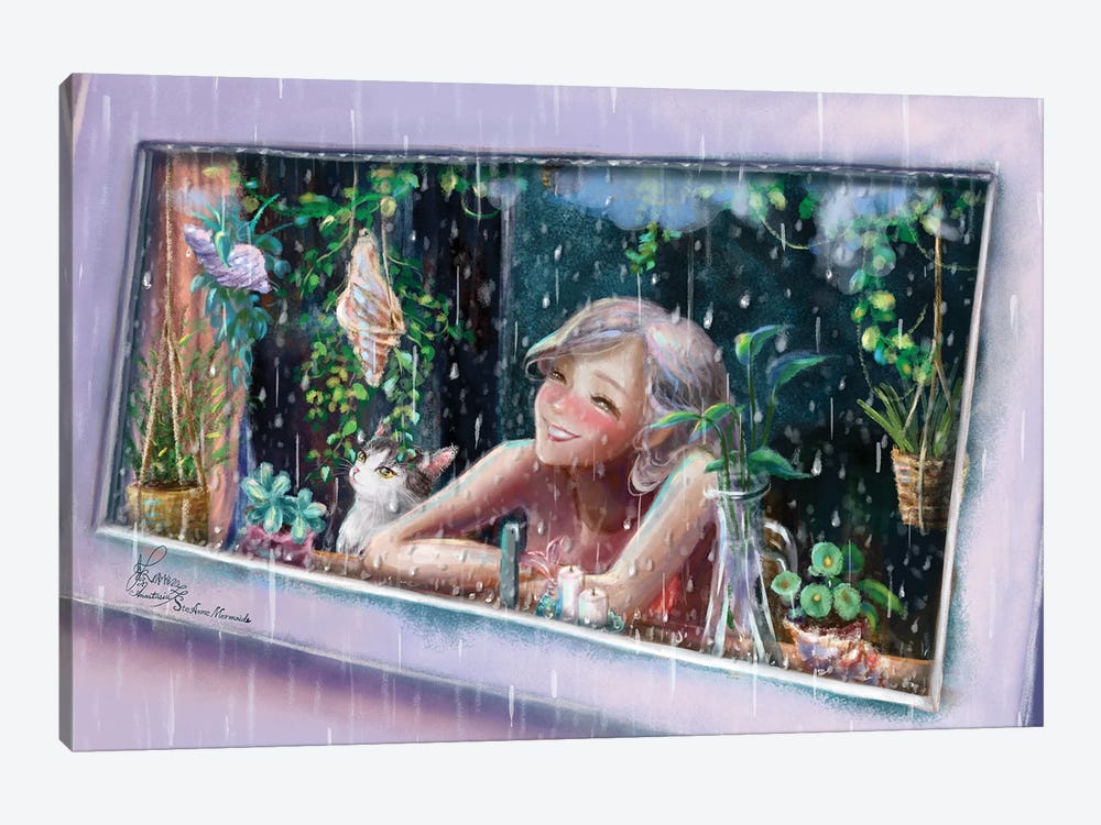 Ste-Anne Mermaid Watching the Rain by Anastasia Tsai 1-piece Canvas Wall Art
