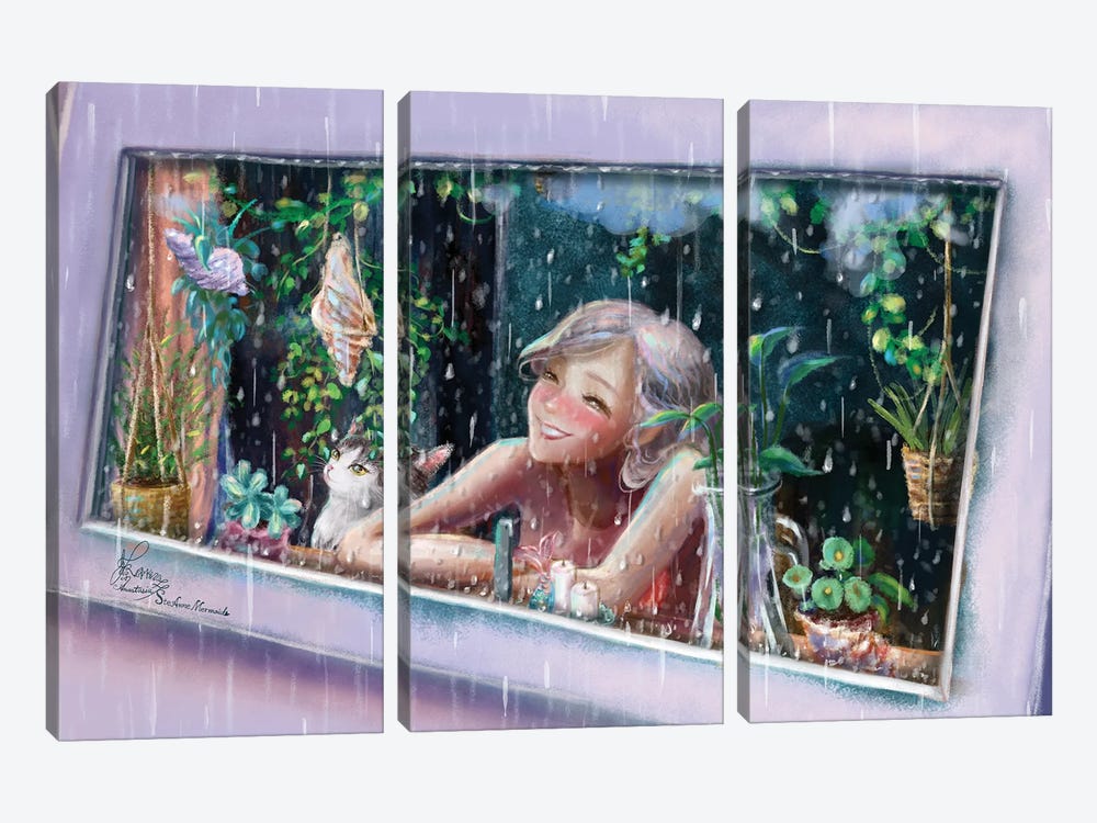 Ste-Anne Mermaid Watching the Rain by Anastasia Tsai 3-piece Canvas Artwork