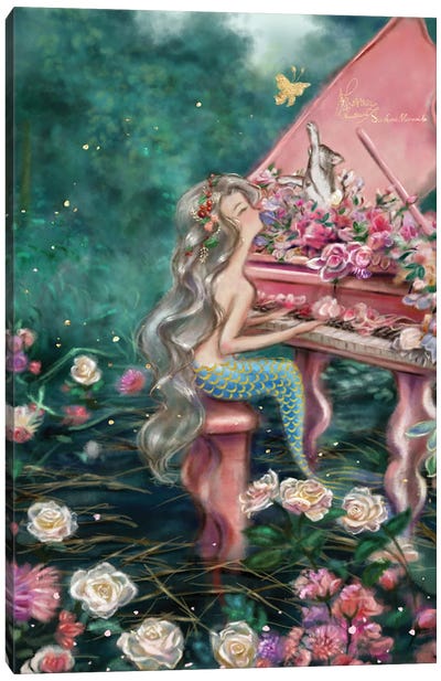 Ste-Anne Mermaid Piano by the Water Canvas Art Print - Piano Art