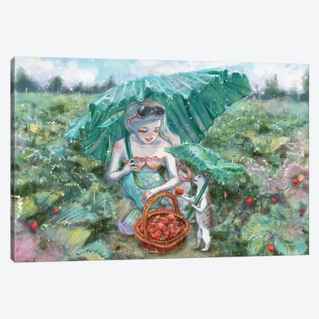 Ste-Anne Mermaid Strawberry Picking Canvas Print #TSI70} by Anastasia Tsai Canvas Wall Art