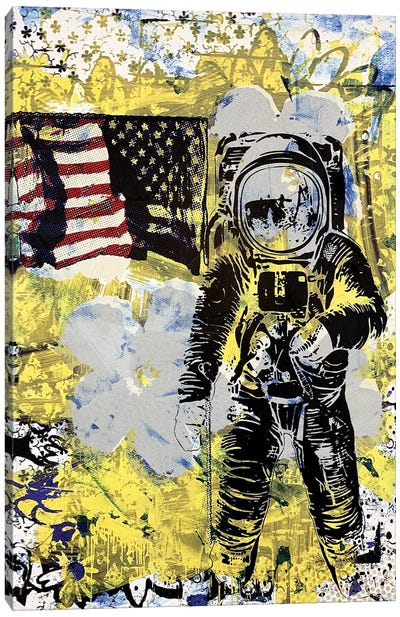 Flower Disaster With MTV Astronaut Canvas Art Print - American Flag Art