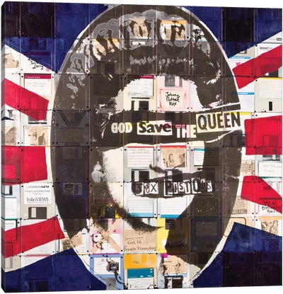 God Save The Queen By Sex Pistols On Floppy Diskettes Canvas Art Print - Queen Elizabeth II