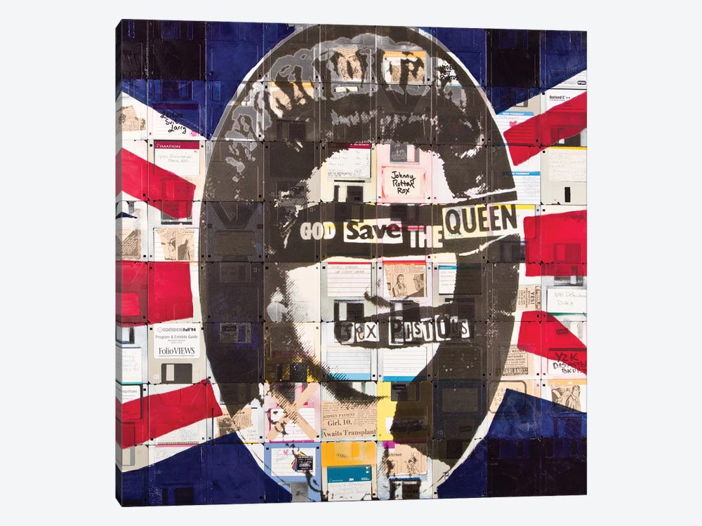 God Save The Queen By Sex Pistols On Floppy Diskettes by Taylor Smith 1-piece Canvas Art