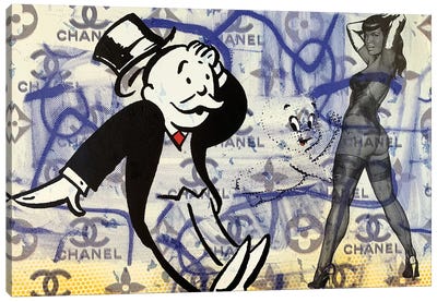 Bettie Page Disaster with Monopoly Man and Casper The Friendly Ghost Canvas Art Print - Mascots