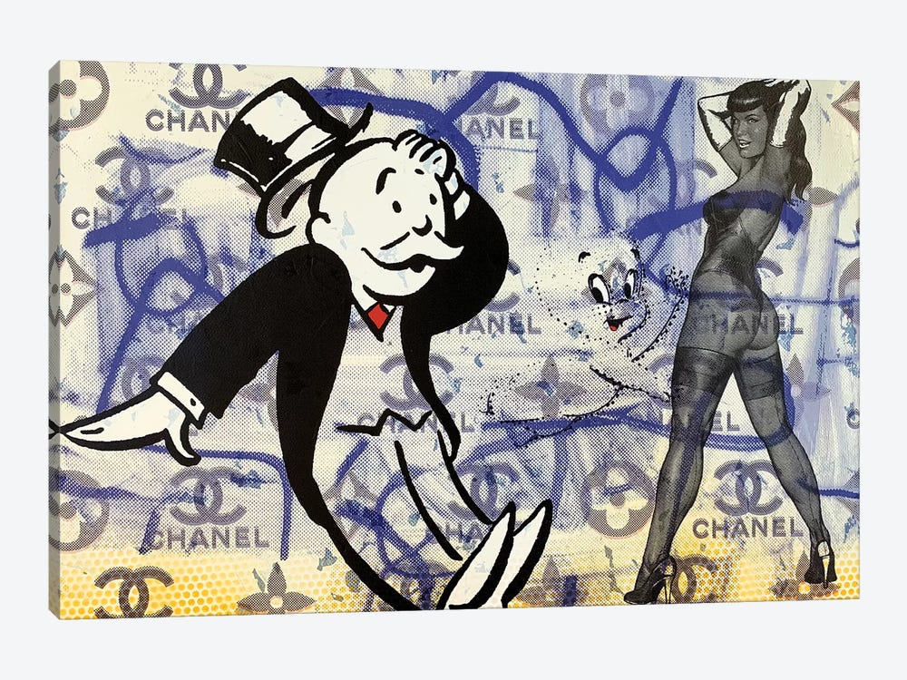 Bettie Page Disaster with Monopoly Man and Casper The Friendly Ghost by Taylor Smith 1-piece Canvas Wall Art