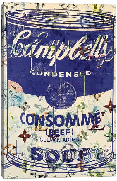 Campbells Soup Disaster in Blue Canvas Art Print - Soup Art