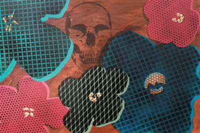 Five Flowers & Skull by Taylor Smith framed canvas print