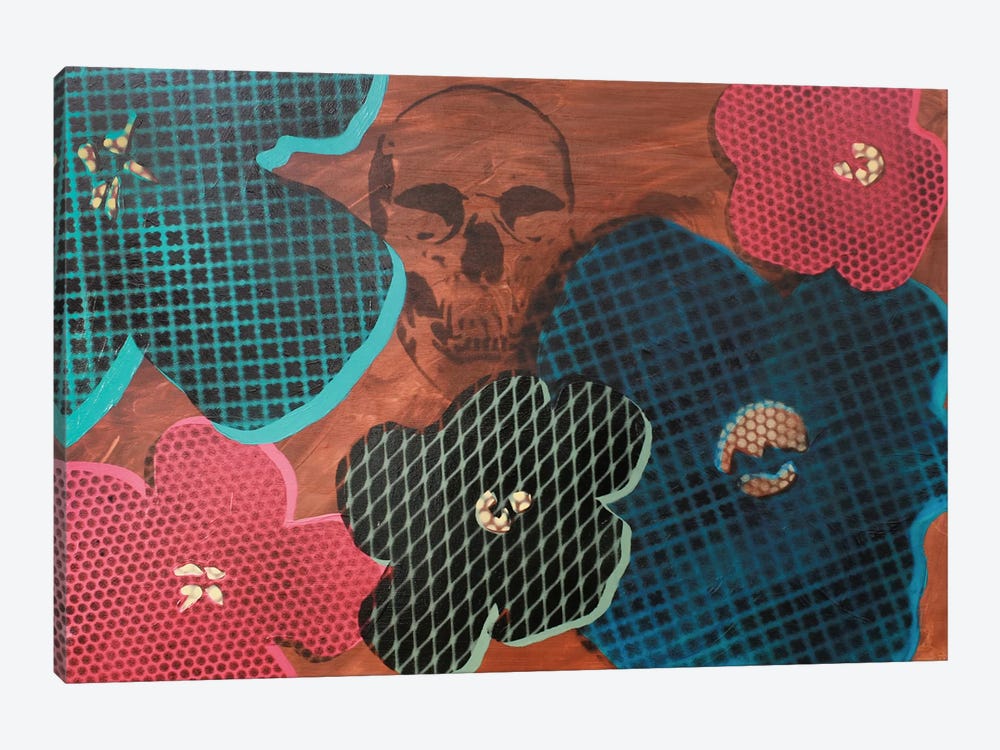 Five Flowers & Skull 1-piece Canvas Print