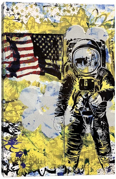 Flower Disaster with MTV Astronaut Canvas Art Print - American Flag Art