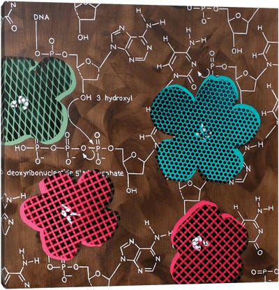 Four Flowers & Chemical DNA Canvas Art Print - Chemistry Art