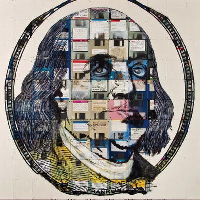 Benjamin Franklin On Floppy Diskettes by Taylor Smith framed canvas print