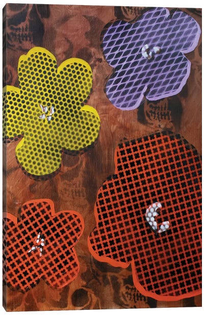 Four Flowers & Skulls Canvas Art Print - Similar to Andy Warhol