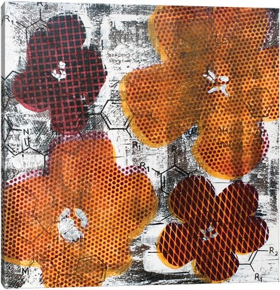 Four Flowers & Unexpected Chemical Reaction Canvas Art Print - Similar to Andy Warhol