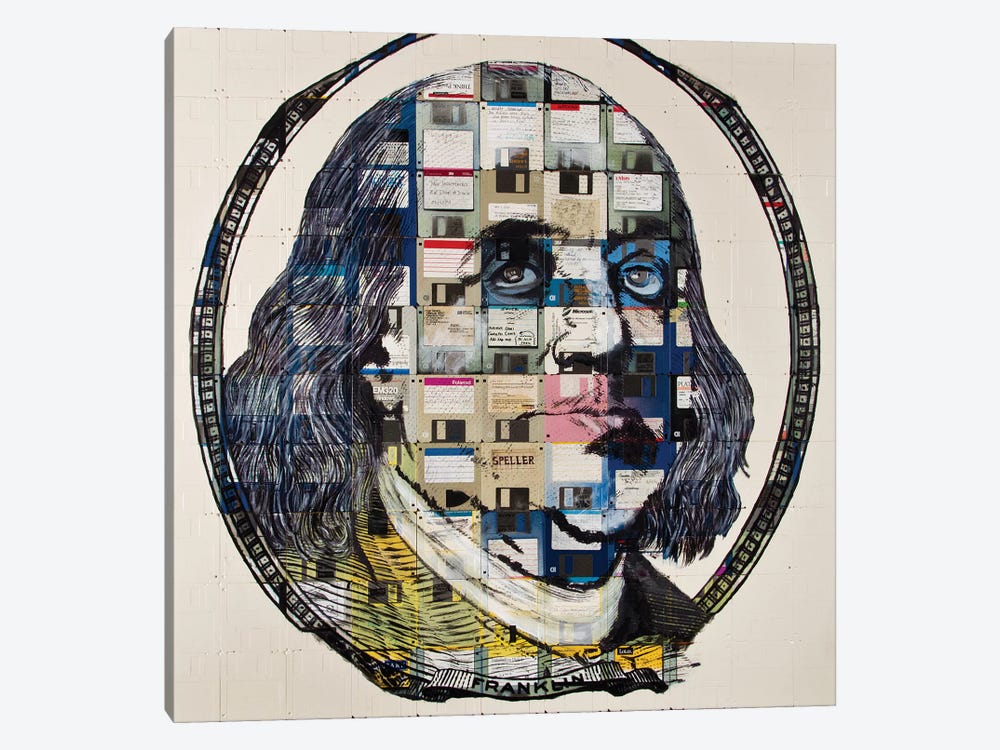Benjamin Franklin On Floppy Diskettes 1-piece Canvas Artwork