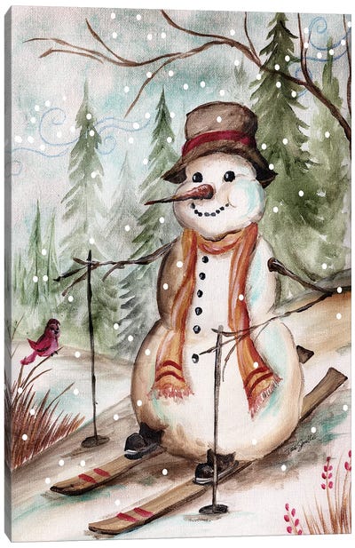 Country Snowman IV Canvas Art Print - Large Christmas Art