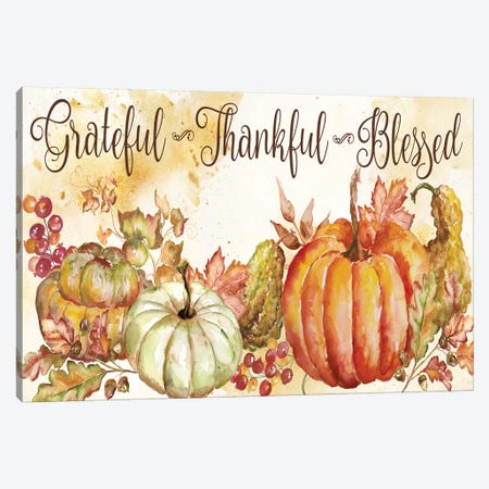 Watercolor Harvest Pumpkin Grateful Thankful Blessed Canvas Print #TSS107} by Tre Sorelle Studios Canvas Print