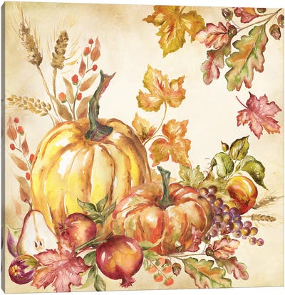 Watercolor Harvest Pumpkins I Canvas Art Print - Food & Drink Still Life