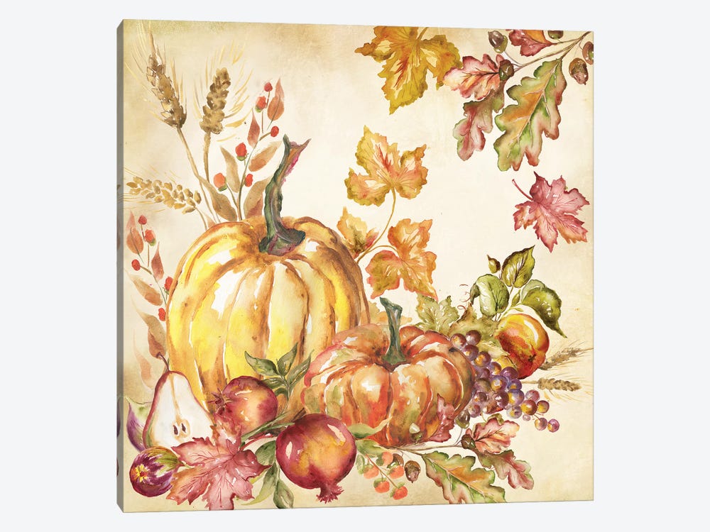 Watercolor Harvest Pumpkins I 1-piece Canvas Artwork