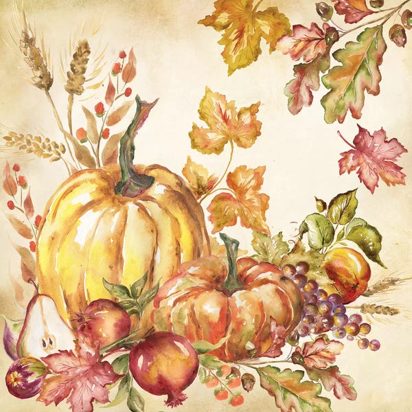Autumn: Watercolor Harvest Pumpkins I by Tre Sorelle Studios
