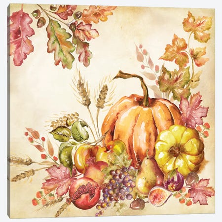 Watercolor Harvest Pumpkins II Canvas Print #TSS109} by Tre Sorelle Studios Canvas Art