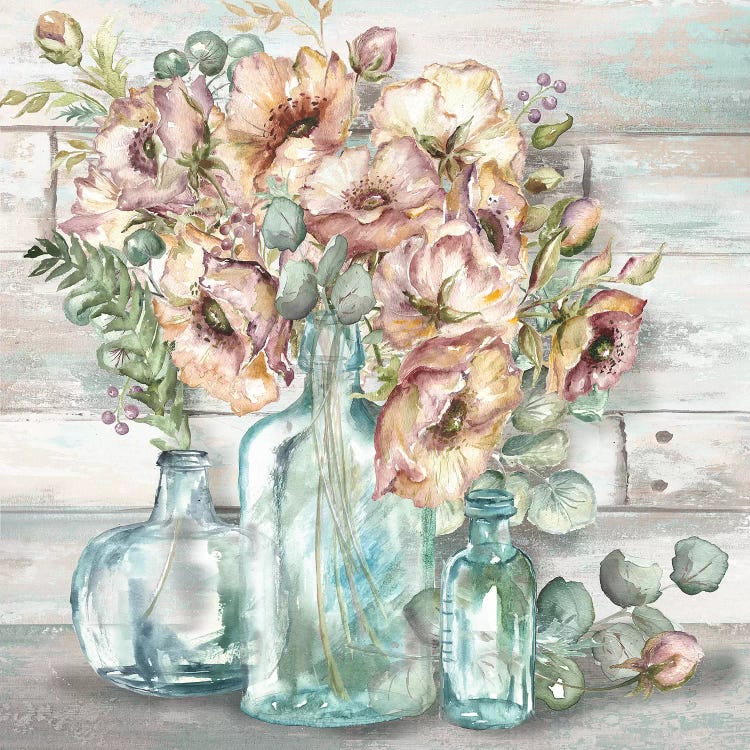 Blush Poppies & Eucalyptus Still Life by Tre Sorelle Studios wall art