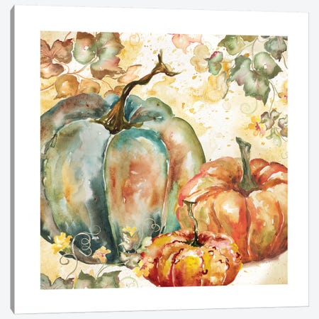 Watercolor Harvest Teal and Orange Pumpkins I Canvas Print #TSS110} by Tre Sorelle Studios Art Print