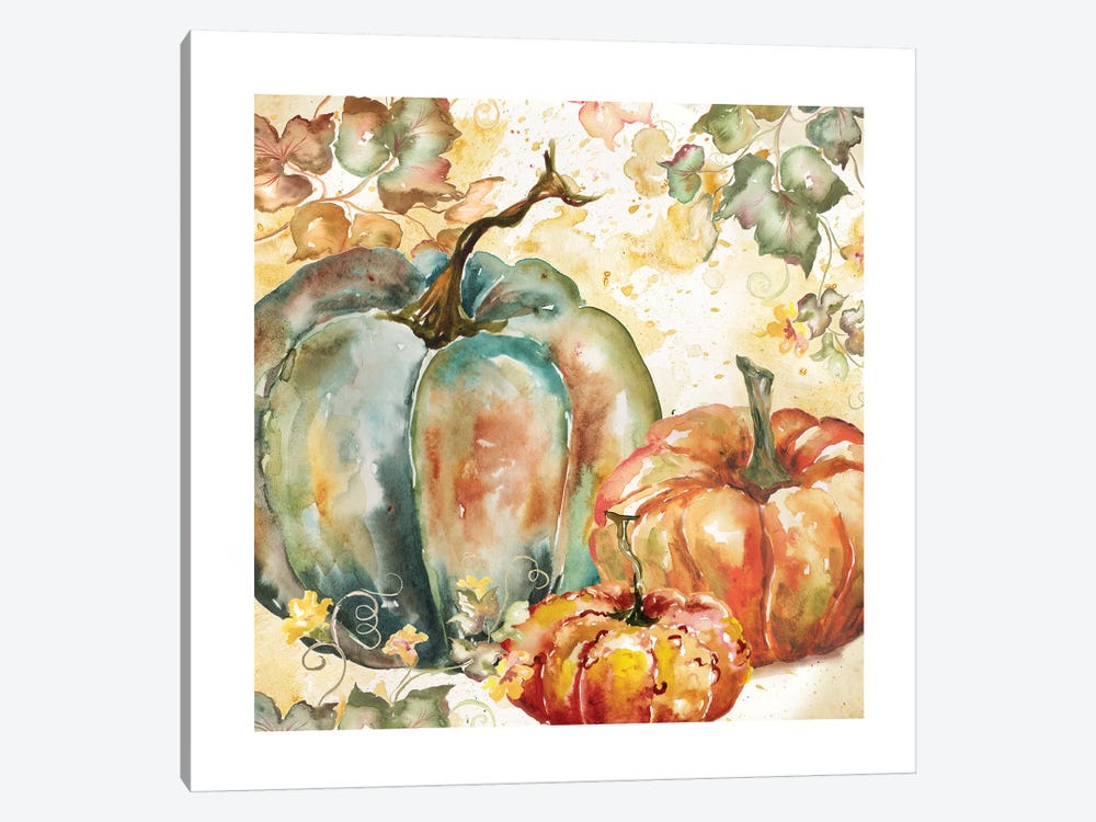 Watercolor Harvest Teal and Orange Pumpkins I by Tre Sorelle Studios 1-piece Canvas Print