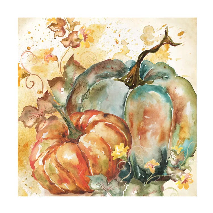 Watercolor Harvest Teal and Orange Pumpkins II by Tre Sorelle Studios wall art