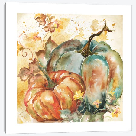 Watercolor Harvest Teal and Orange Pumpkins II Canvas Print #TSS111} by Tre Sorelle Studios Art Print