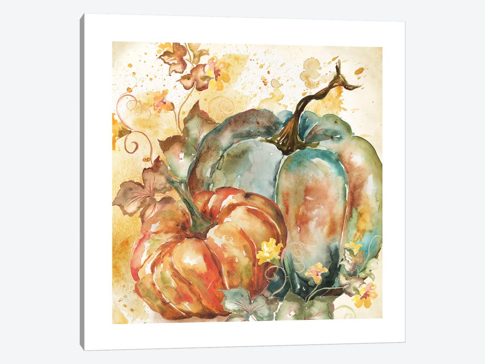 Watercolor Harvest Teal and Orange Pumpkins II by Tre Sorelle Studios 1-piece Canvas Wall Art