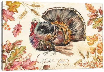 Watercolor Harvest Turkey  Canvas Art Print - Thanksgiving Art