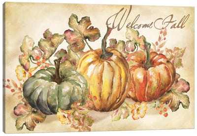 Watercolor Harvest Welcome Fall Canvas Art Print - Pumpkins