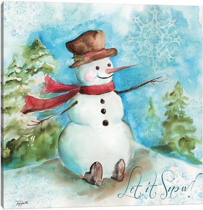 Watercolor Snowmen I Canvas Art Print - Snowman Art