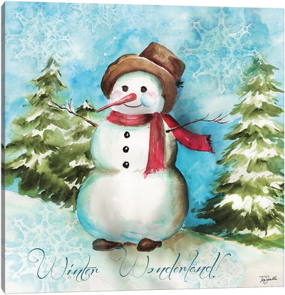 Watercolor Snowmen II Canvas Art Print - Snowman Art