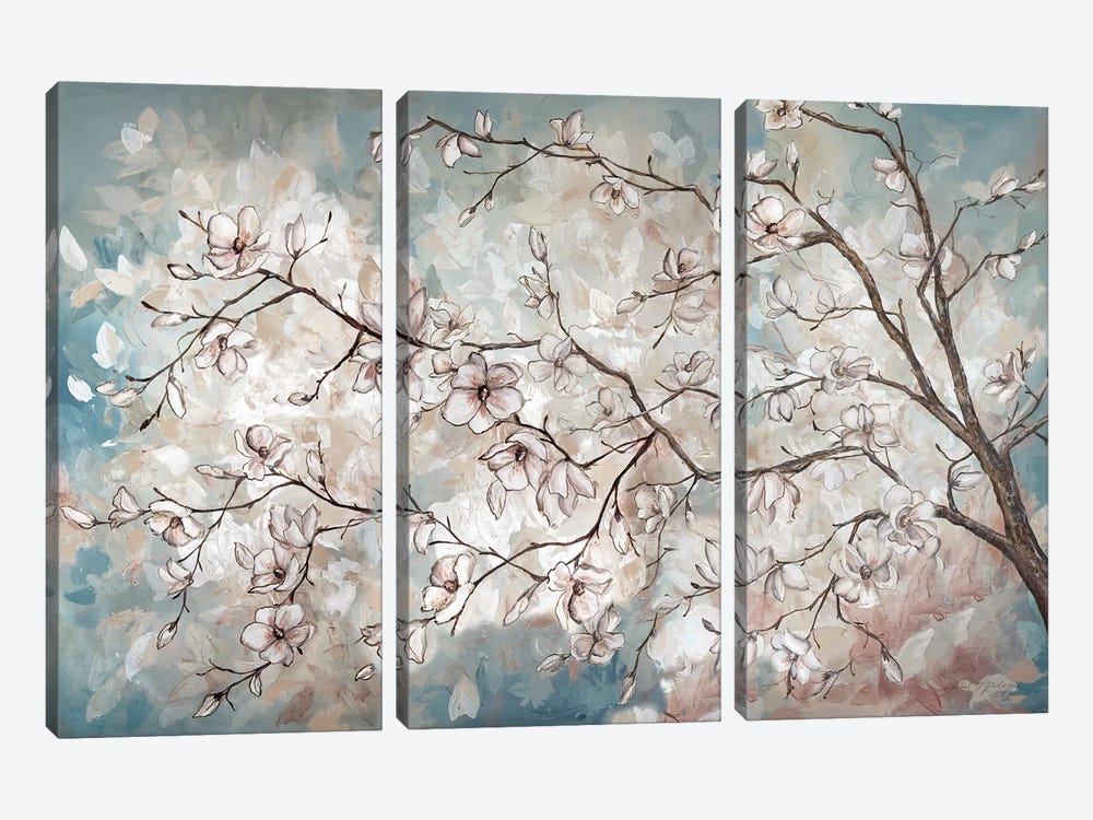 Magnolia Branches On Blue by Tre Sorelle Studios 3-piece Canvas Art Print