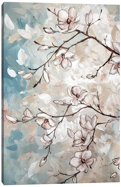 Magnolia Branches On Blue I Canvas Art Print - Magnolia Art