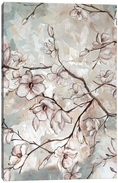 Magnolia Branches On Blue II Canvas Art Print - Tre Sorelle Studios