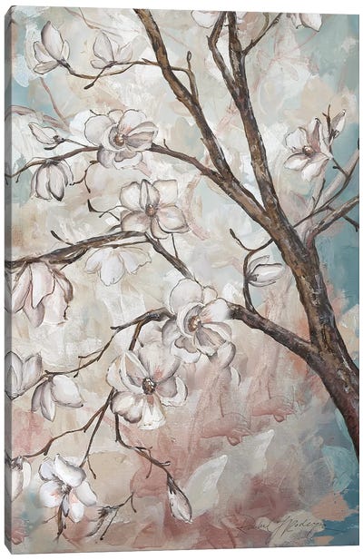 Magnolia Branches On Blue III Canvas Art Print - Tre Sorelle Studios