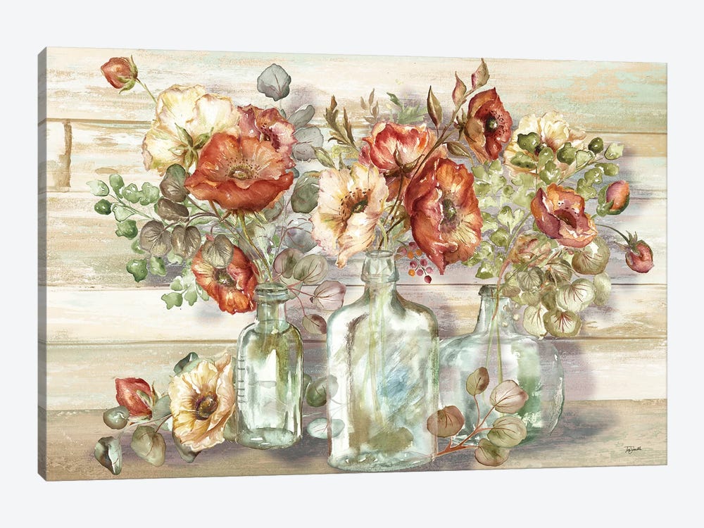 Spice Poppies and Eucalyptus In Bottles Landscape by Tre Sorelle Studios 1-piece Canvas Print