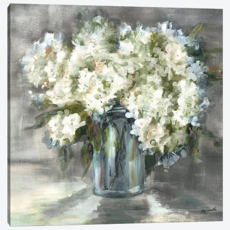 White and Taupe Hydrangeas Sill Life Canvas Print #TSS122} by Tre Sorelle Studios Canvas Art