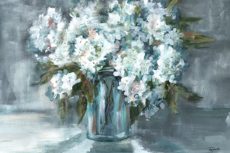 White Hydrangeas on Gray Landscape by Tre Sorelle Studios wall art