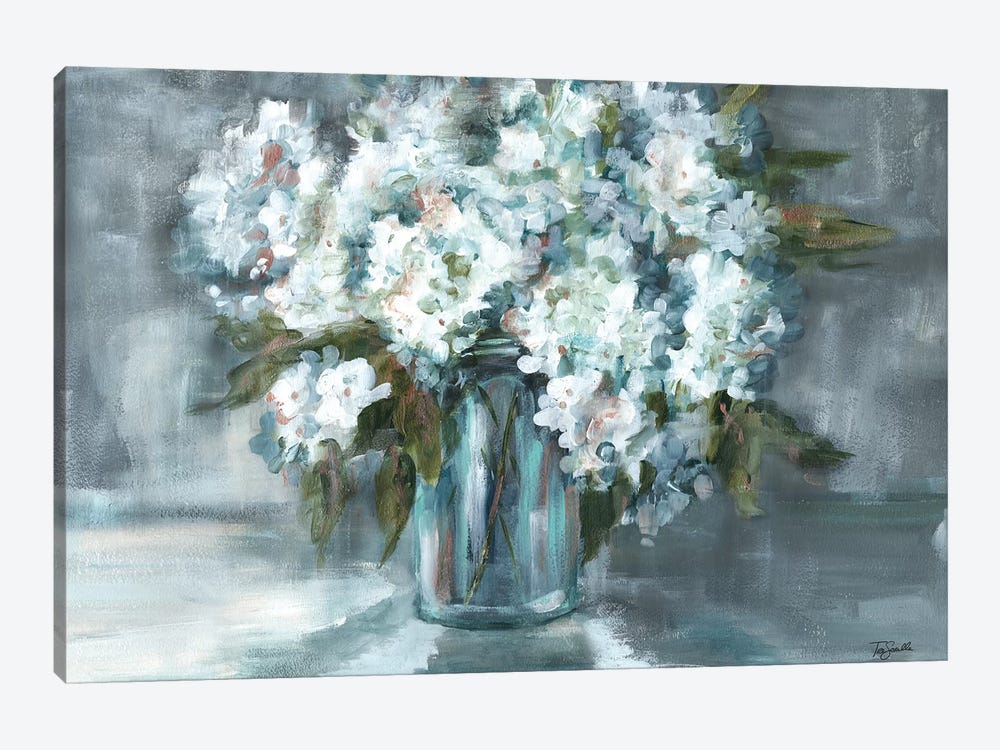 White Hydrangeas on Gray Landscape 1-piece Canvas Print