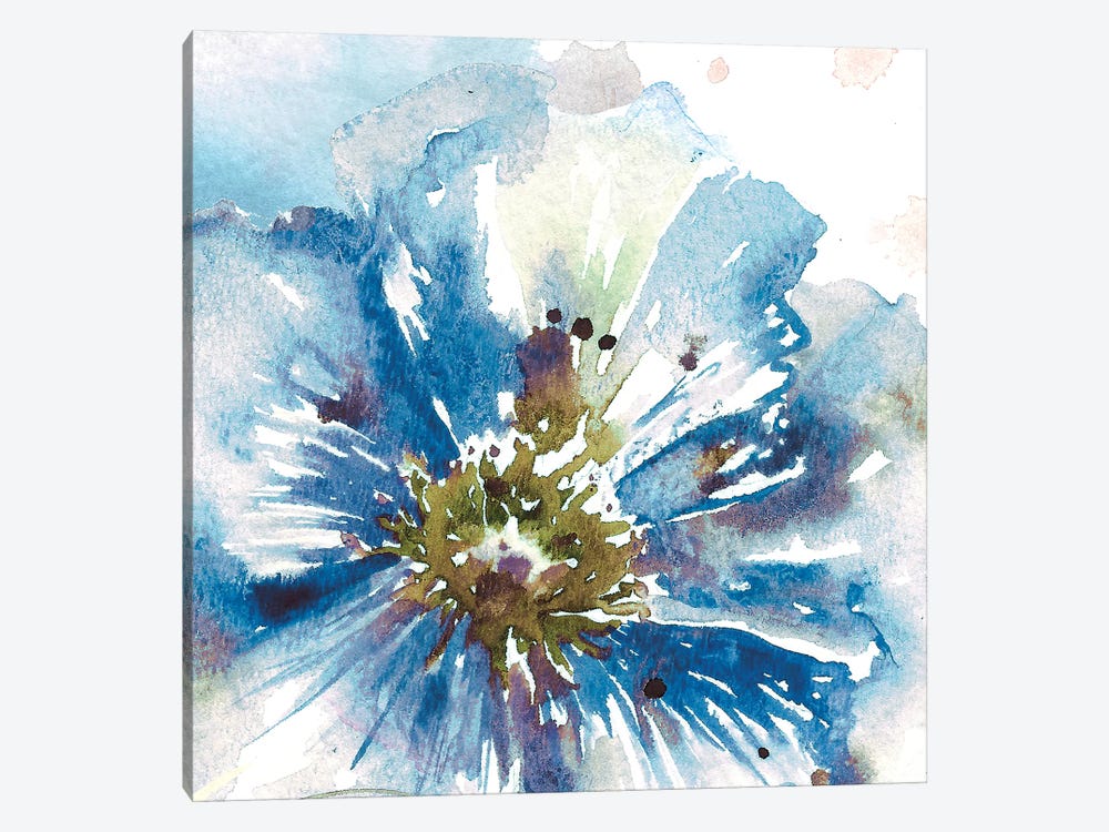 Blue Watercolor Poppy Close Up I by Tre Sorelle Studios 1-piece Canvas Artwork