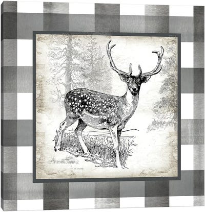 Buffalo Check Deer Neutral I Canvas Art Print - Rustic Winter