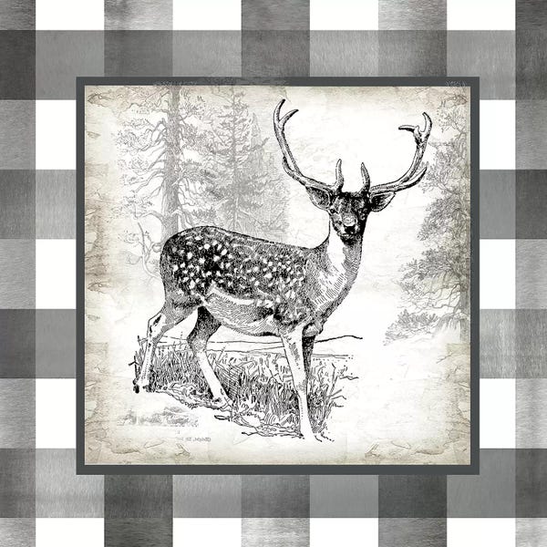 Rustic Winter: Buffalo Check Deer Neutral I by Tre Sorelle Studios