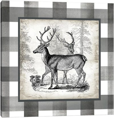 Buffalo Check Deer Neutral II Canvas Art Print - Rustic Winter